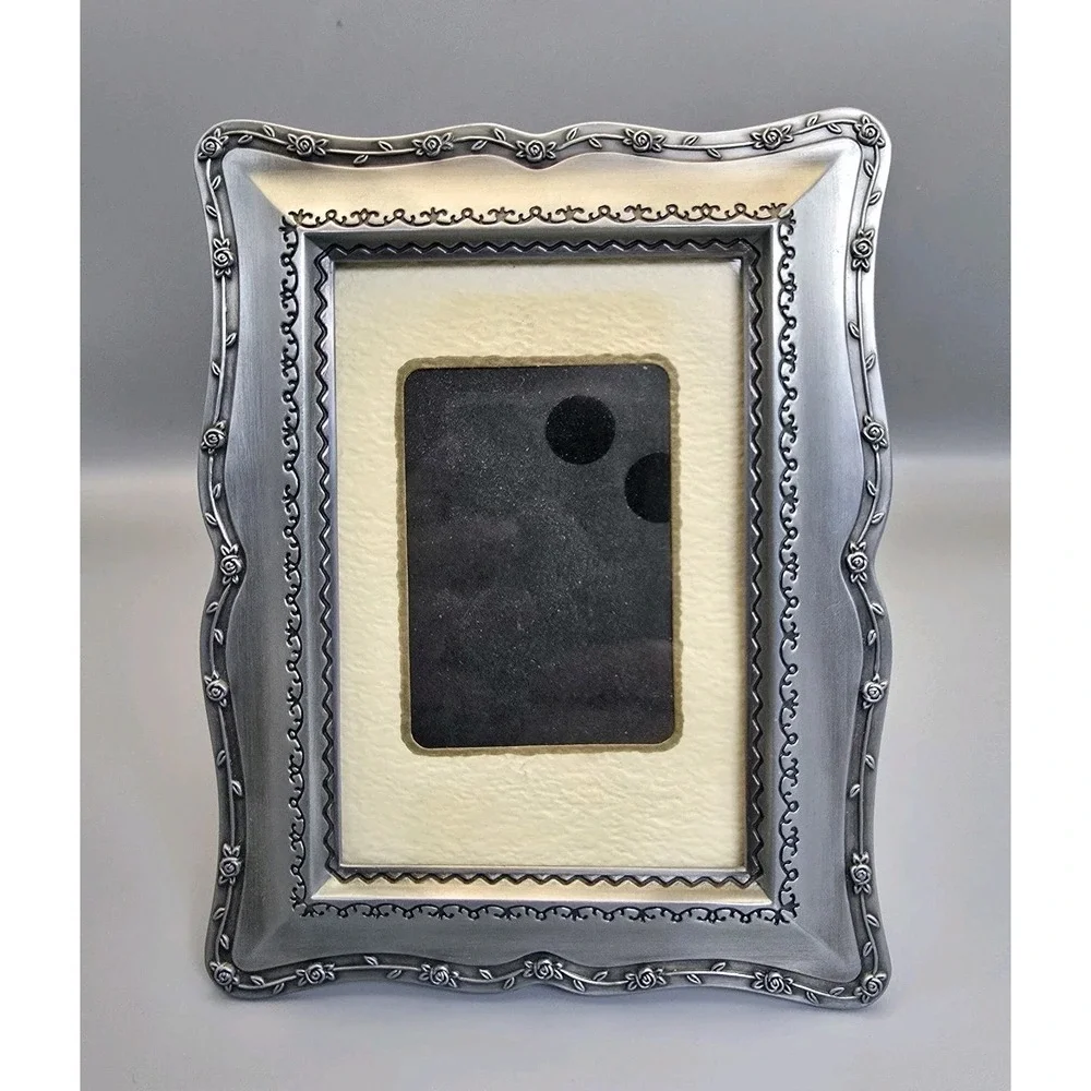 Malden Ornate Silver Tone Photo Frame Floral Border Holds 3.5